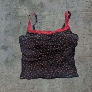 Mesh Heart Lace Trim Cami Top